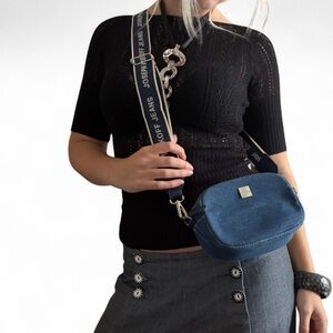 Joseph Ribkoff Denim Belt or Crossbody Purse with Logo and Adjustable Strap
